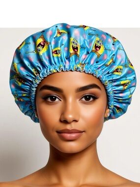 Spongebob SquarePants- NWT Blue Print Satin Shower Cap/Bonnet